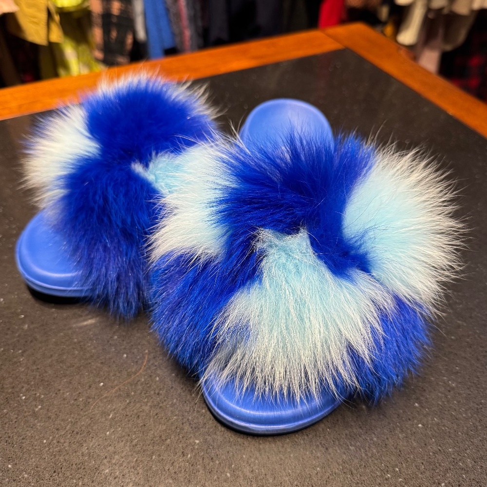 Real Fox Fur Slides with Rubber Soles - Picture 2 of 7